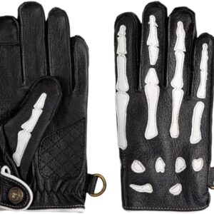 Deerskin Leather Non-Slip Skeleton Motorcycle Warm Lining Winter Gloves for Men,Gloves for Cycling and Riding