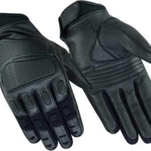 Men’s Leather Gloves – Goatskin Leather Motorcycle Glove with Hidden Knuckle Protection and Touch Screen Finger Tip