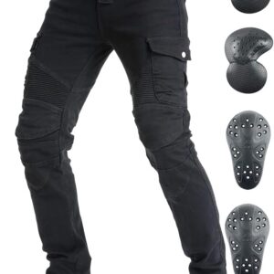 Men's Motorcycle Riding Pants Denim Jeans  Pads Equipment with Knee and Hip Armor Pads  (Black, XL=34)
