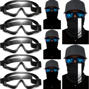 10 Pcs Motorcycle Set, 5 Dirt Bike Ski Goggles UV Protection Dustproof Windproof Safety Glasses with 5 Face Mask,