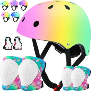 Toddler Kids Bike Helmet Set - Adjustable Cycling Helmet with Knee, Elbow Pads & Wrist Guards Sport Protective Gear Little Kid