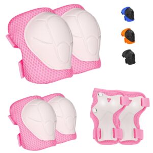 Kids Protective Gear Set - Knee Pads Elbow Pads with Wrist Guards for Ages 3-12 | 3-in-1 Safety Protective Gear for Skating, Cycling, Biking, Roller Skates, Scooters (Pink, ‎S(3-7Years))
