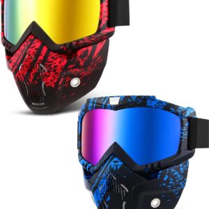 2 Pieces Motorcycle Goggles Face Mask Detachable Helmet Riding Goggles Glasses