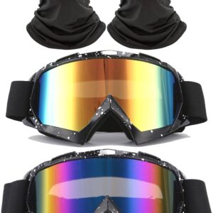 2 Pack Marble Black Dirt Bike Goggles with 2Pcs Neck Gaiters Motorcycle  Goggles Riding Ski Goggles Racing Glasses