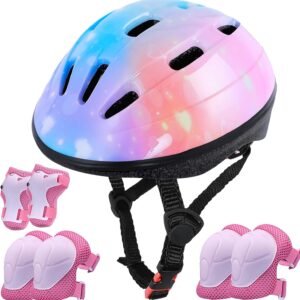 Kids Helmet Adjustable for Kids Ages 3-8 Years Old Boys Girls, Toddler Helmet with Protective Sports Gear Set Knee Elbow Pads Wrist Guards for Cycling Skateboard Scooter