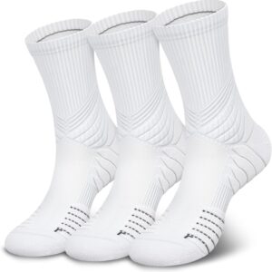 Compression Running Socks for men,  Anti-Blister Cushion Crew Socks for Athletic, Moisture Wicking & Seamless