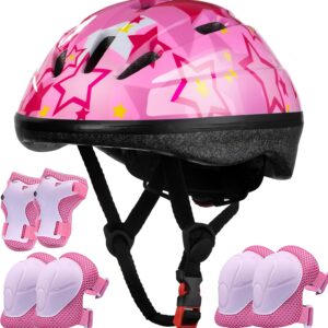 Kids Helmet Adjustable for Kids Ages 3-8 Years Old Boys Girls, Toddler Helmet with Protective Sports Gear Set Knee Elbow Pads Wrist Guards for Cycling Skateboard Scooter