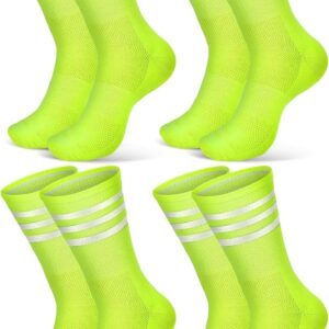 4 Pairs Glow in Dark Socks Cycling High Reflective Running Socks Night Safety Hosiery Compression Athletic