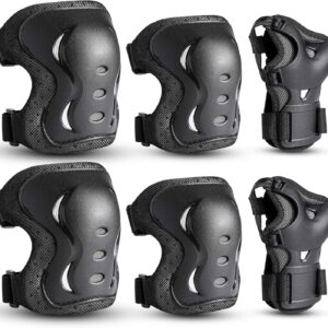 Kids/Youth/Adult Knee Pads Elbow Pads with Wrist Guards Protective Gear Set 6 Pack for Roller Skating Skateboard Cycling Skating Bike Scooter Riding Sports